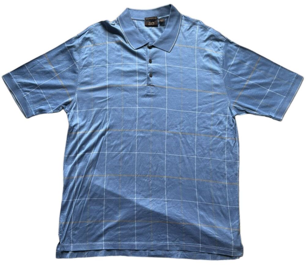 Tasso Elba Shirt Mens Polo Size XL Blue Golf Henley Double Mercerized Cotton